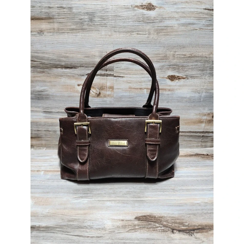 Duck‎ Head Brown Faux Leather Satchel Handbag Buckle Detail Vintage Style Bag